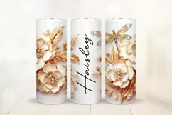 3D Gold Flower Tumbler Wrap Design - Floral Sublimation PNG Product Image 1