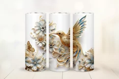 3D Gold Flower Tumbler Wrap Design - Floral Sublimation PNG Product Image 1