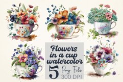 Flowers in a cup watercolorSublimation PNG Bundle Product Image 1