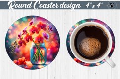 Round Coaster | Flowers in glass jar Product Image 1