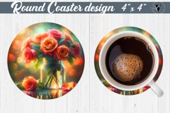 Round Coaster | Flowers in glass jar Product Image 1