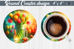 Round Coaster | Flowers in glass jar Product Image 1