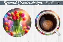 Round Coaster | Flowers in glass jar Product Image 1