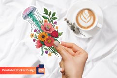 Flowers Jellyfish Sticker, Colorful Jellyfish Art, Ocean Art Product Image 1
