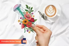 Flowers Jellyfish Sticker, Colorful Jellyfish Art, Ocean Art Product Image 1