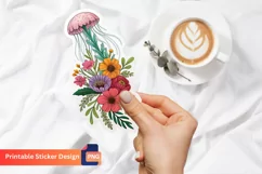 Flowers Jellyfish Sticker, Colorful Jellyfish Art, Ocean Art Product Image 1