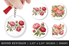 Flowers round keychain pintable sublimation design png Product Image 1