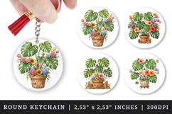 Flowers round keychain pintable sublimation design png Product Image 1