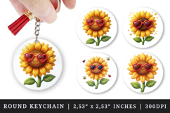 Flowers round keychain pintable sublimation design png Product Image 1