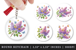 Flowers round keychain pintable sublimation design png Product Image 1