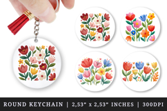 Flowers round keychain pintable sublimation design png Product Image 1