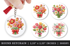 Flowers round keychain pintable sublimation design png Product Image 1