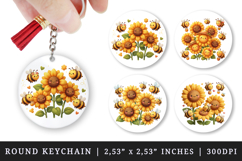 Flowers round keychain pintable sublimation design png Product Image 1