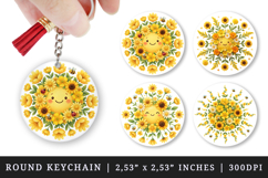 Flowers round keychain pintable sublimation design png Product Image 1