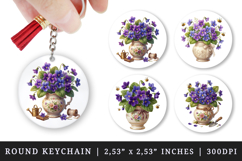 Flowers round keychain pintable sublimation design png Product Image 1