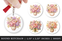 Flowers round keychain pintable sublimation design png Product Image 1
