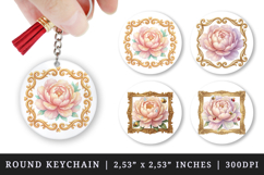 Flowers round keychain pintable sublimation design png Product Image 1