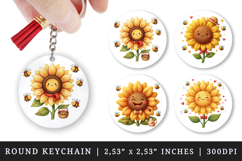 Flowers round keychain pintable sublimation design png Product Image 1