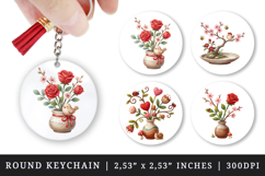 Flowers round keychain pintable sublimation design png Product Image 1