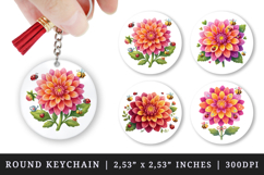 Flowers round keychain pintable sublimation design png Product Image 1