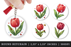 Flowers round keychain pintable sublimation design png Product Image 1