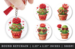 Flowers round keychain pintable sublimation design png Product Image 1