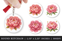 Flowers round keychain pintable sublimation design png Product Image 1