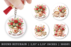 Flowers round keychain pintable sublimation design png Product Image 1