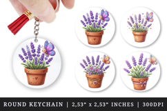 Flowers round keychain pintable sublimation design png Product Image 1