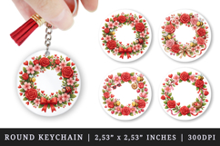 Flowers round keychain pintable sublimation design png Product Image 1