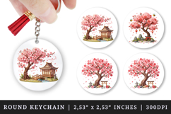 Flowers round keychain pintable sublimation design png Product Image 1