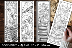 Flowers and books coloring bookmark, flowers bookmarks Product Image 1