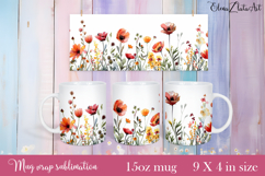 Flowers Mug Sublimation, wild flowers Design Mug Product Image 1