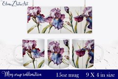 Watercolor irises flowers Mug Sublimation, Floral Design Product Image 1