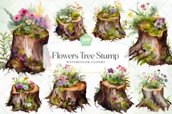 Flowers On Tree Stump Watercolor Sublimation Clipart Product Image 1