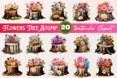 Flowers on Tree Stump Watercolor Clipart Bundle - 20 Designs Product Image 1