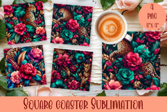 Cute tropical flowers Square Coaster Sublimation Design Product Image 1