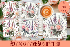 Cute tropical flowers Square Coaster Sublimation Design Product Image 1