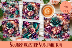 Cute tropical flowers Square Coaster Sublimation Design Product Image 1