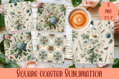 Cute tropical flowers Square Coaster Sublimation Design Product Image 1