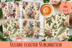 Cute tropical flowers Square Coaster Sublimation Design Product Image 1