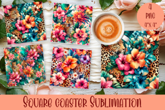 Cute tropical flowers Square Coaster Sublimation Design Product Image 1