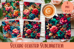 Cute tropical flowers Square Coaster Sublimation Design Product Image 1