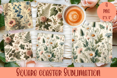 Cute tropical flowers Square Coaster Sublimation Design Product Image 1