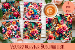 Cute tropical flowers Square Coaster Sublimation Design Product Image 1