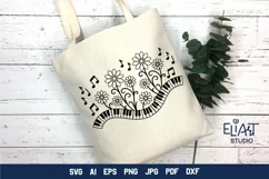 Music Keyboard SVG Design with Music Notes and Flowers for Cricut and Silhouette Cutting Machines