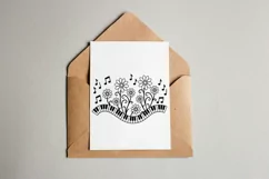 Music Keyboard SVG Design with Music Notes and Flowers for Cricut and Silhouette Cutting Machines