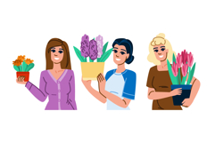 bloom flowers pot woman vector Product Image 1