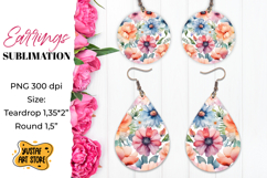 Flowers earrings.Vintage Earrings Sublimation. Product Image 1