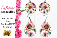 Flowers earrings.Vintage Earrings Sublimation. Product Image 1